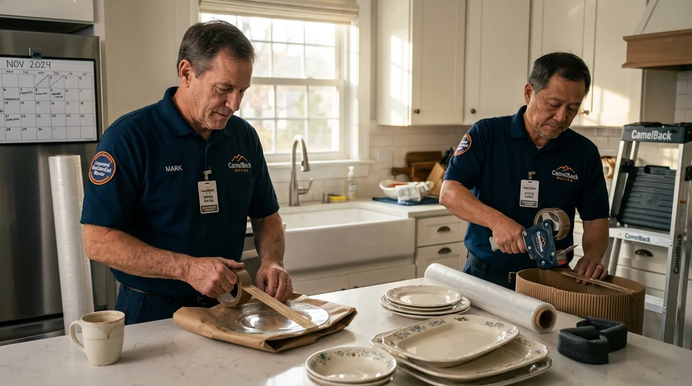 Professional crew packing kitchen dishware in West Point, VA